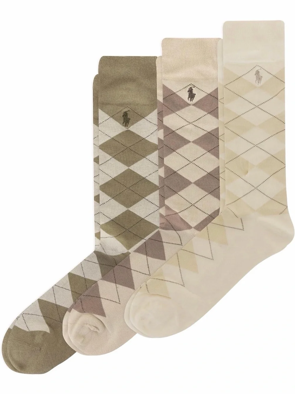Ralph Lauren Argyle Dress Socks - Olive, Taupe & Cream (3-Pack)